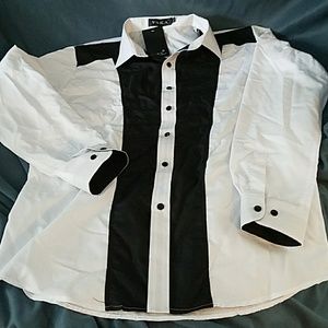 Black and white men's casual dress shirt M